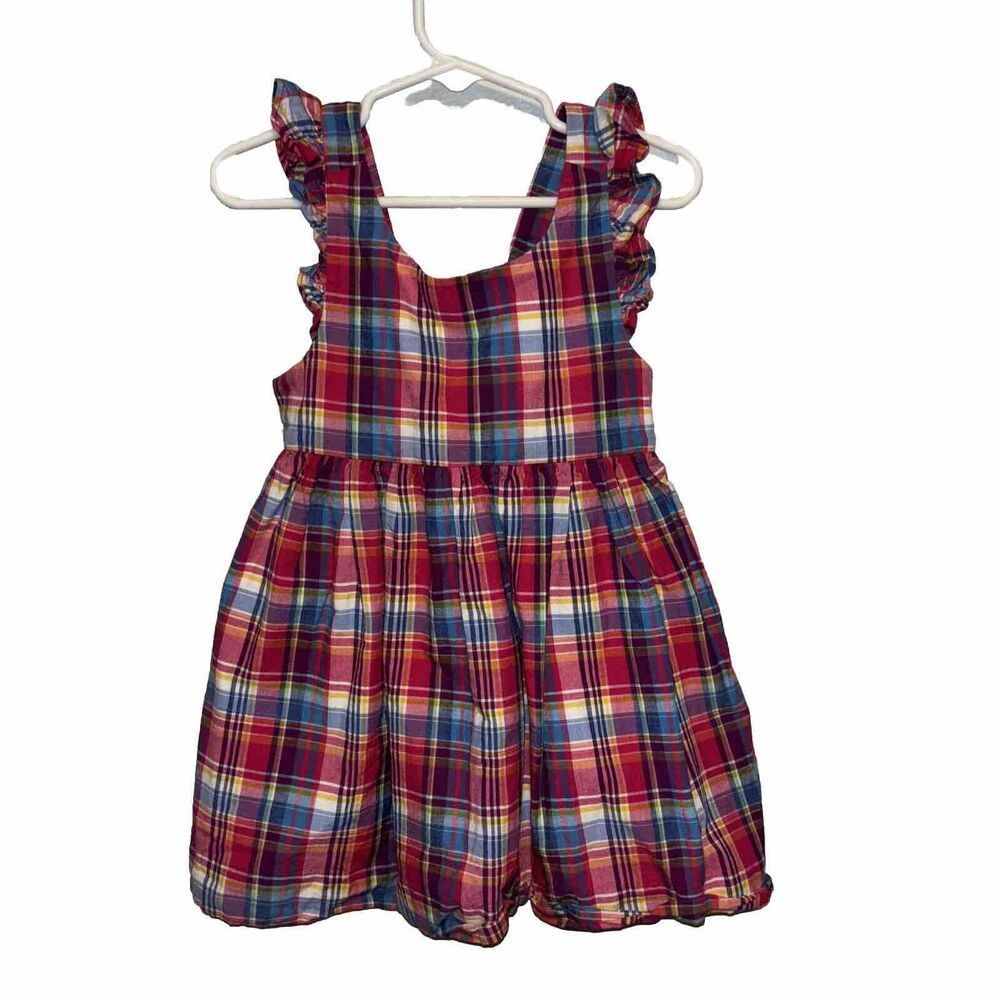 Ralph Lauren Dress Plaid 18 Month Ruffle Sleeves V Back Button Lined Cotton‎